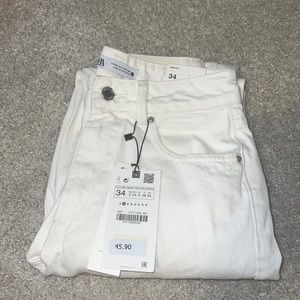 Zara- High Rise Mom Fit Denim Jeans - White - Size:34